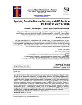 Applying Satellite Remote Sensing and GIS Tools in the Study of Gully Erosion