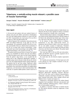 Tolperisone, a Centrally-Acting Muscle Relaxant: a Possible Cause of Macular Haemorrhage