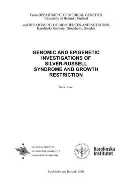 Genomic and Epigenetic Investigations of Silver-Russell Syndrome and Growth Restriction