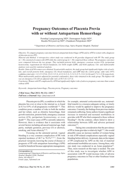 Pregnancy Outcomes of Placenta Previa with Or Without Antepartum