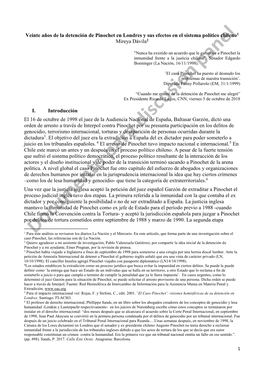 Veinte Años De La Detención De Pinochet En Londres Y Sus Efectos En El Sistema Político Chileno1 Mireya Dávila2