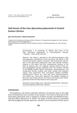 Oak Forests of the Class Quercetea Pubescentis in Central- Eastern Ukraine