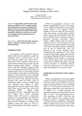 Phase 1 Mapping Subsurface Geology in Desert Areas