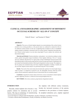 Clinical and Radiographic Assessment of Different Occlusal Schemes in “All on 4” Concept