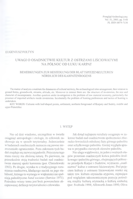 Uwagi O Osadnictwie Kultur Z Ostrzami Liściowatymi Na Północ Od Łuku Karpat