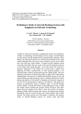 Preliminary Study of Aircraft Braking System with Emphasis on Fail-Safe Technology