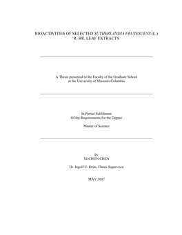 Bioactivities of Selected Sutherlandia Frutescens (L.) R