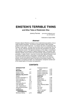 EINSTEIN's TERRIBLE TWINS and Other Tales of Relativistic Woe
