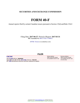 CAE INC Form 40-F Filed 2017-06-27