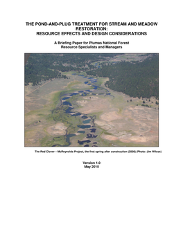 The Pond-And-Plug Treatment for Stream and Meadow Restoration: Resource Effects and Design Considerations