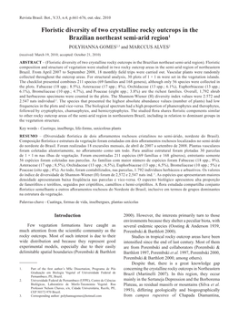 Floristic Diversity of Two Crystalline Rocky Outcrops in The