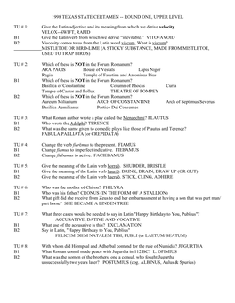 1998 Texas State Certamen -- Round One, Upper Level