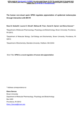 The Human Non-Visual Opsin OPN3 Regulates Pigmentation of Epidermal Melanocytes Through Interaction with MC1R