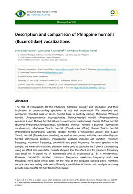 Description and Comparison of Philippine Hornbill (Bucerotidae) Vocalizations