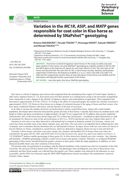 Variation in the MC1R, ASIP, and MATP Genes Responsible for Coat Color in Kiso Horse As Determined by Snapshot™ Genotyping