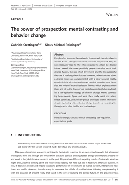 The Power of Prospection: Mental Contrasting and Behavior Change