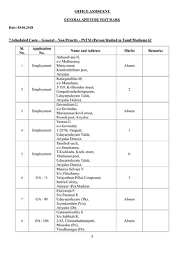 7.Scheduled Caste – General – Non Priority - PSTM (Person Studied in Tamil Medium) 62