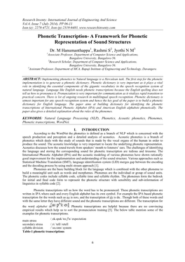 Phonetic Transcription- a Framework for Phonetic Representation of Sound Structures Dr