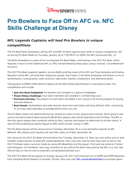 Pro Bowlers to Face Off in AFC Vs. NFC Skills Challenge at Disney