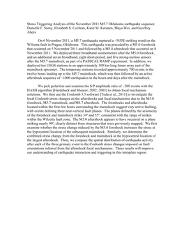 Stress Triggering Analysis of the November 2011 M5.7 Oklahoma Earthquake Sequence Danielle F