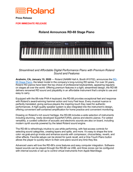 Roland Announces RD-88 Stage Piano