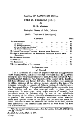 FAUNA of RAJASTHAN, INDIA. PART 10. PROTOZOA (NO.2) by K