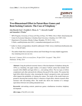 Two-Dimensional Effort in Patent-Race Games and Rent-Seeking Contests: the Case of Telephony †