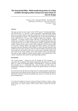 The Intermodal Bike: Multi-Modal Integration of Cycling Mobility Through Product and Process Innovations in Bicycle Design