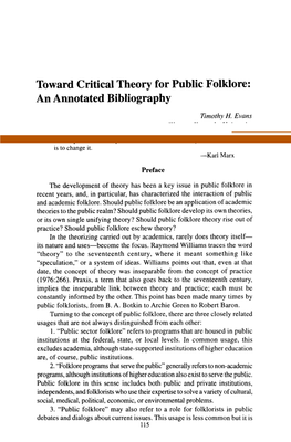 Toward Critical Theory for Public Folklore: an Annotated Bibliography