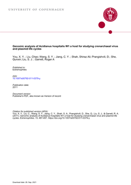 Genomic Analysis of Acidianus Hospitalis W1 a Host for Studying Crenarchaeal Virus and Plasmid Life Cycles