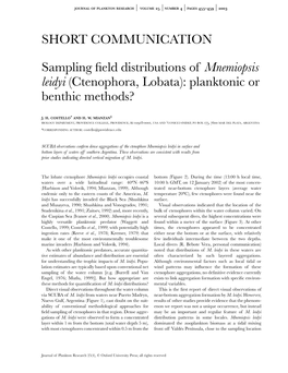 Mnemiopsis Leidyi (Ctenophora, Lobata): Planktonic Or Benthic Methods?