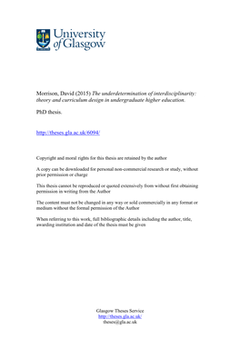 Morrison, David (2015) the Underdetermination of Interdisciplinarity: Theory and Curriculum Design in Undergraduate Higher Education