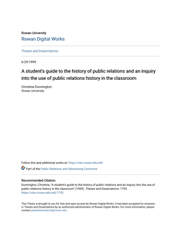 A Student's Guide to the History of Public Relations and an Inquiry Into the Use of Public Relations History in the Classroom