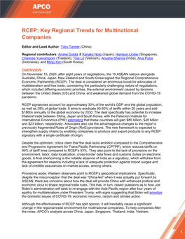 RCEP: Key Regional Trends for Multinational Companies