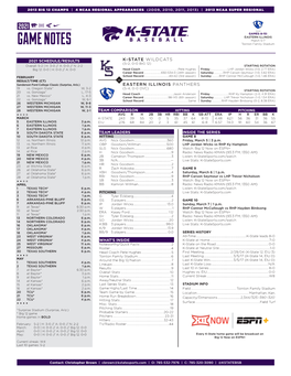 GAME NOTES Tointon Family Stadium