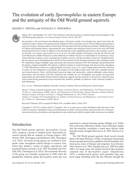 The Evolution of Early Spermophilus in Eastern Europe and the Antiquity of the Old World Ground Squirrels