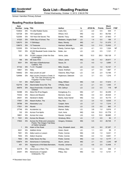 Quiz List—Reading Practice Page 1 Printed Wednesday, October 2, 2013 2:56:20 PM School: Hamilton Primary School