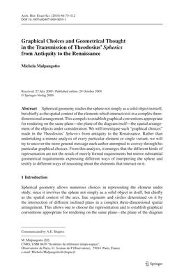 Graphical Choices and Geometrical Thought in the Transmission of Theodosius’ Spherics from Antiquity to the Renaissance