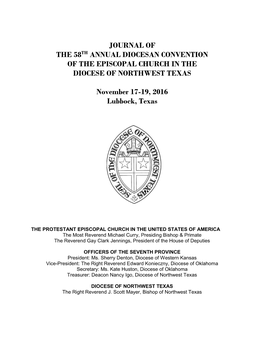 Journal of the 58Th Annual Diocesan Convention of the Episcopal Church in the Diocese of Northwest Texas