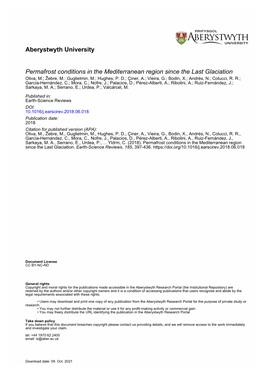 Aberystwyth University Permafrost Conditions in the Mediterranean Region Since the Last Glaciation