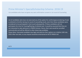 Prime Minister's Specialscholarship Scheme