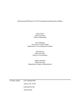 Informational Differences in NFL Point Spread and Moneyline Markets