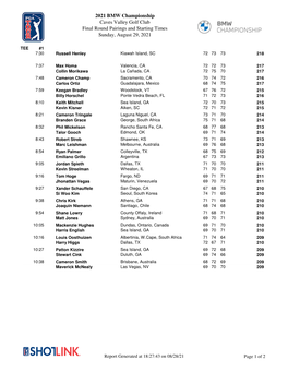 2021 BMW Championship Caves Valley Golf Club Final Round Pairings and Starting Times Sunday, August 29, 2021