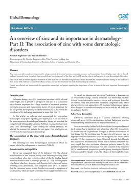 An Overview of Zinc and Its Importance in Dermatology- Part II