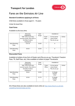 Fares on the Emirates Air Line