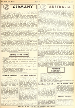 Cash Box , Music Page 37 March 19, 1960 GERMANY AUSTRALIA