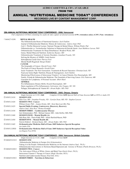 Nutrition Medicine Conf Catalogue 2006