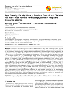 Age, Obesity, Family History, Previous Gestational Diabetes Are Major Risk Factors for Hyperglycemia in Pregnant Bulgarian Women