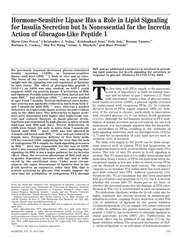 Hormone-Sensitive Lipase Has a Role in Lipid Signaling for Insulin