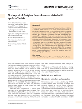 First Report of Pratylenchus Vulnus Associated with Apple in Tunisia